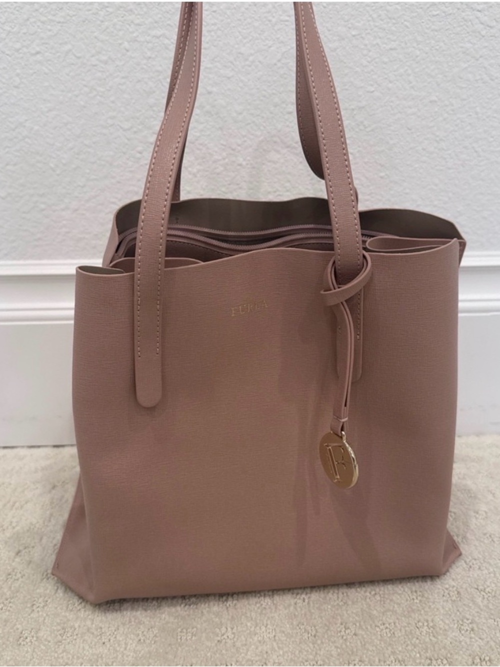 Furla Pink Leather Tote Bag Structured Medium Shopper - Picture 2 of 8
